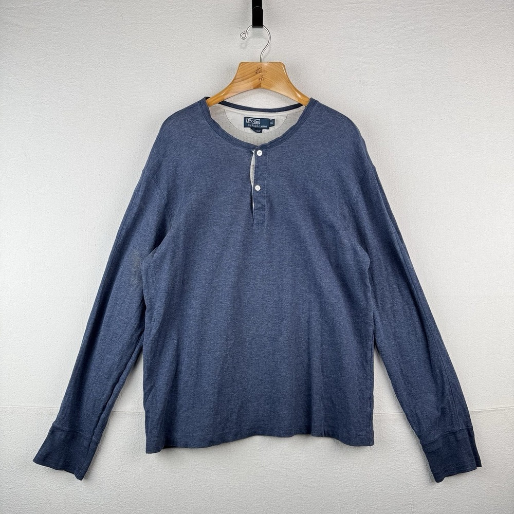 Vtg Polo Ralph Lauren Shirt Mens XL Blue Long Sleeve Henley 100% Cotton *Read